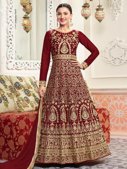 embroidered anarkali suits semi-stitched suit - 15038541 - Very Small Image - 1
