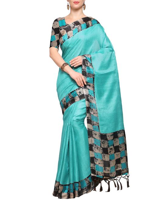 sky blue bordered saree with blouse - 15040654 - Very Small Image - 1