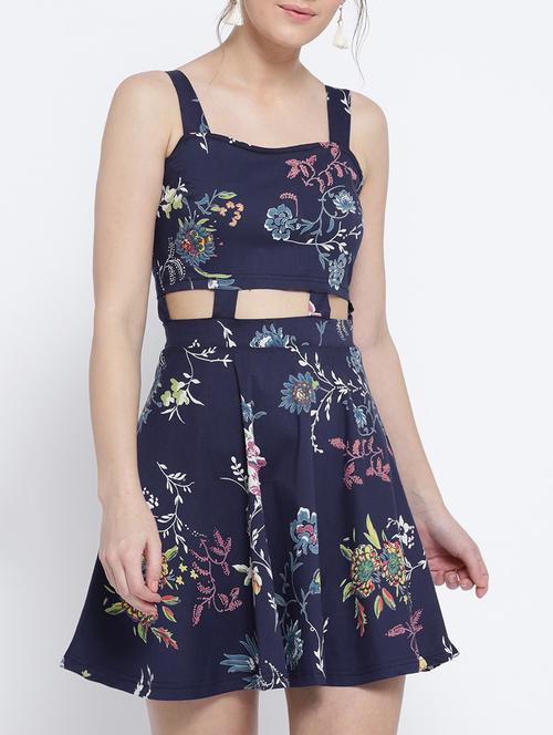 navy blue floral fit & flare dress - 15041396 - Very Small Image - 1