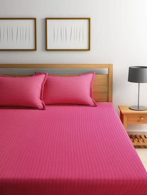 self striped single bedsheet with 2 pillow covers - 15042449 - Very Small Image - 1