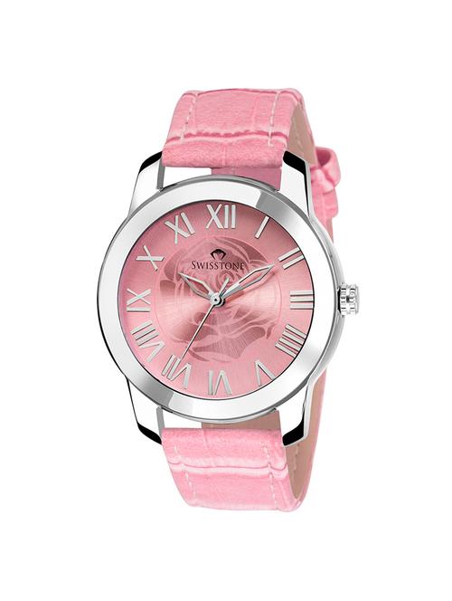 swisstone ck305-pnk pink leather strap wrist watch for women - 15042658 - Very Small Image - 1
