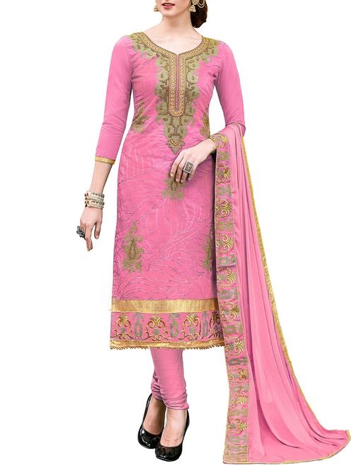 pink chanderi cotton unstitched suit - 15042757 - Very Small Image - 1
