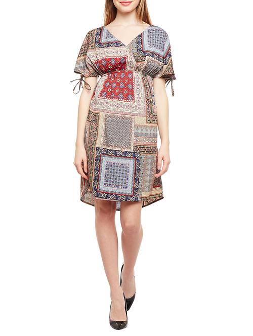 brown printed empire line dress - 15042763 - Very Small Image - 1