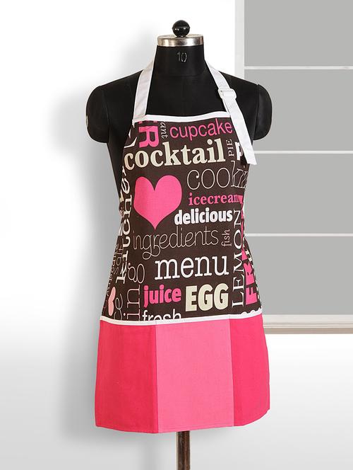 pink and brown colour printed cotton apron - 15043211 - Very Small Image - 1