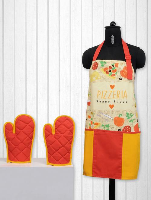 cream and yellow colour printed cotton kitchen set of 3 - 15043233 - Very Small Image - 1