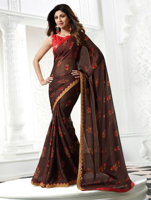 floral printed saree with blouse - 15044940 - Very Small Image - 1