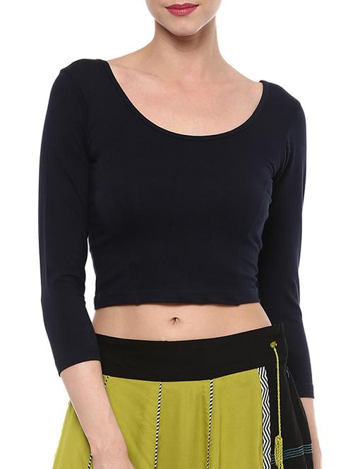 blue cotton lycra solid blouse - 15046131 - Very Small Image - 1