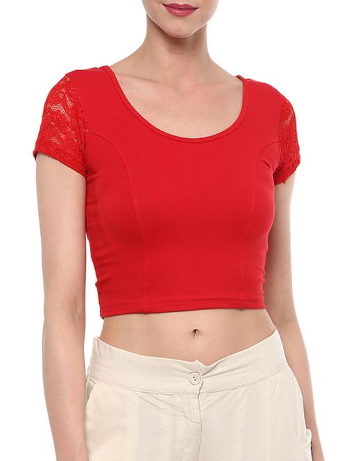 red cotton lycra solid blouse - 15046142 - Very Small Image - 1