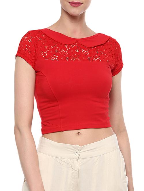 red cotton lycra solid blouse - 15046148 - Very Small Image - 1