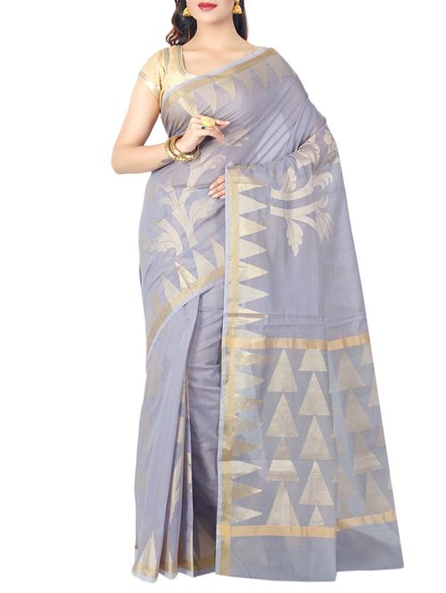 grey cotton silk woven saree with blouse - 15046531 - Very Small Image - 1