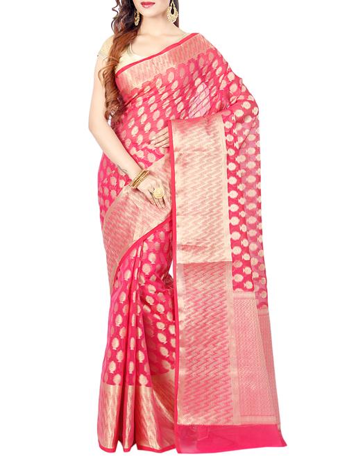 pink cotton blend woven saree - 15046554 - Very Small Image - 1
