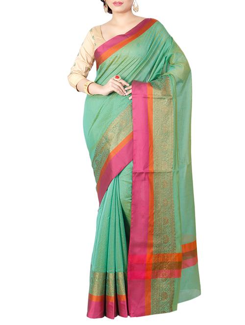 contrast zari border banarasi saree - 15046562 - Very Small Image - 1