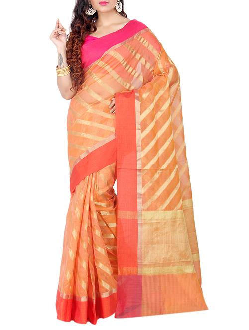 peach cotton blend woven saree - 15046613 - Very Small Image - 1