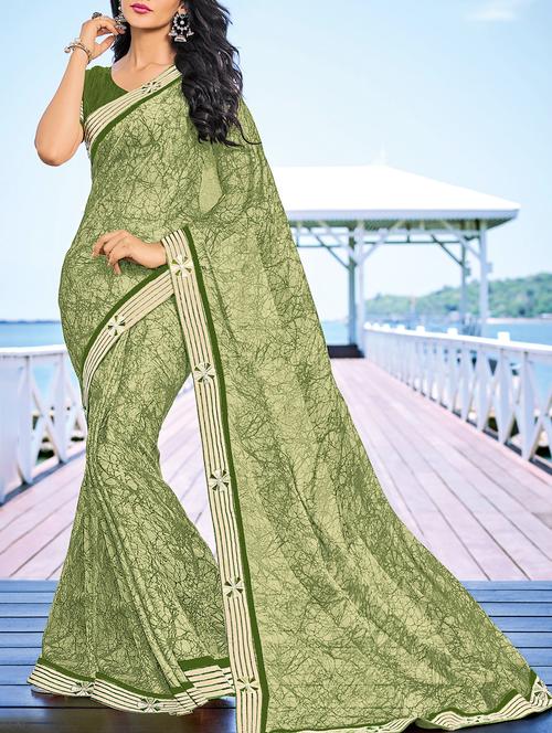 lace border abstract printed saree with blouse - 15046734 - Very Small Image - 1