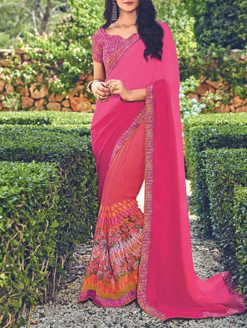 lace border half & half saree with blouse - 15046739 - Very Small Image - 1