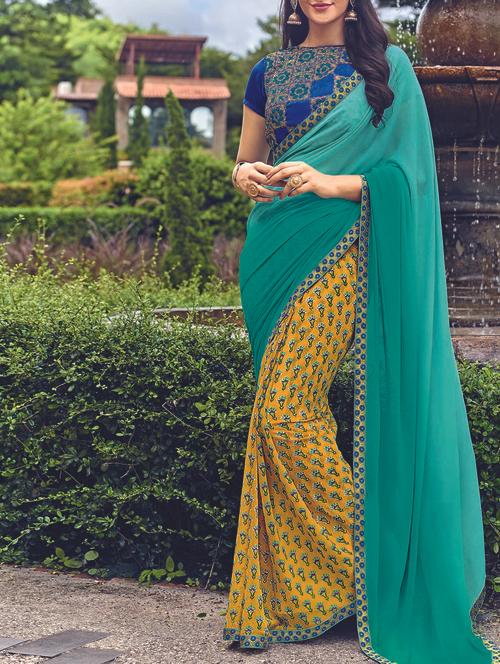 lace border half & half saree with blouse - 15046747 - Very Small Image - 1