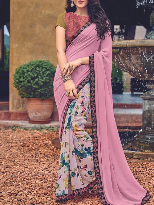 women's floral mauve colored saree with blouse - 15046753 - Very Small Image - 1
