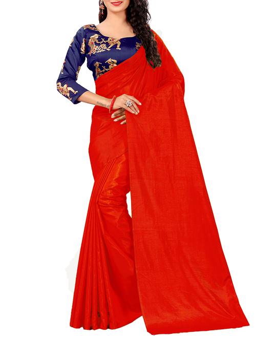 women's solid red colored saree with blouse - 15046872 - Very Small Image - 1