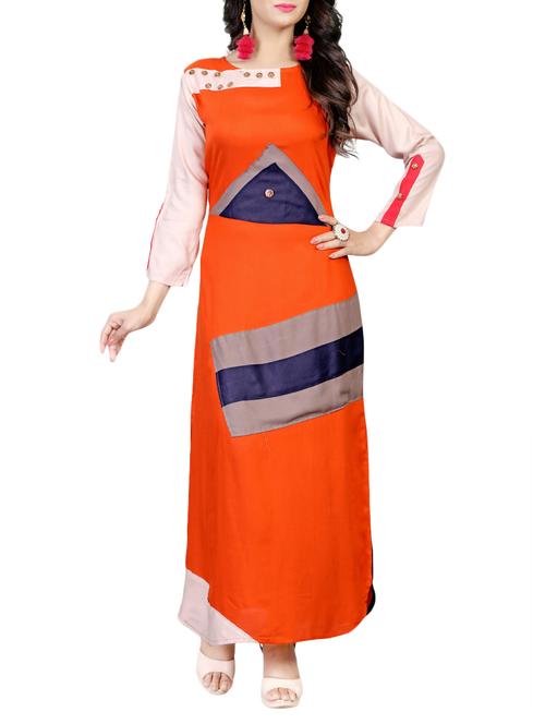 orange rayon a-line kurta - 15046918 - Very Small Image - 1