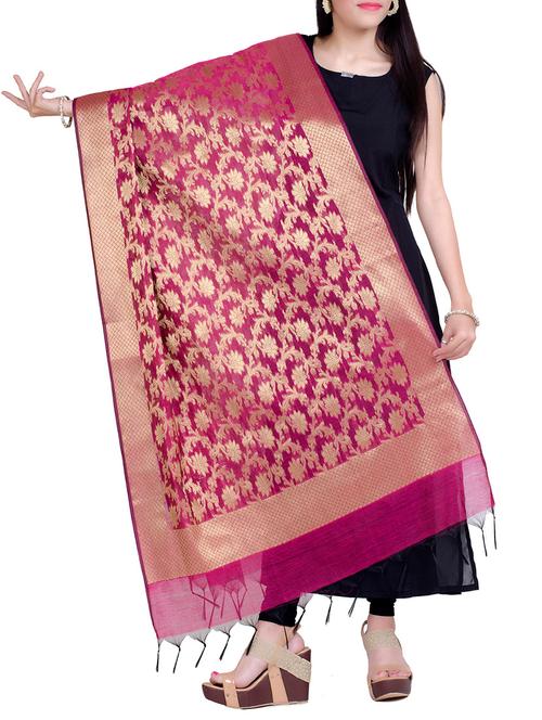 magenta chanderi dupatta - 15046942 - Very Small Image - 1