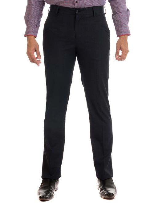 navy blue cotton flat front formal trouser - 15047434 - Very Small Image - 1