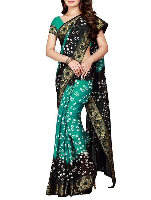 turquoise art silk bandhani saree with blouse - 15047592 - Very Small Image - 1