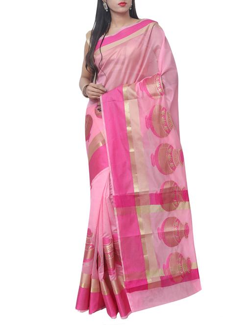 pink art silk woven saree with blouse - 15048010 - Very Small Image - 1