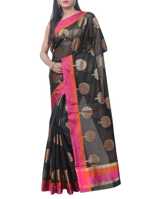 black art silk woven saree with blouse - 15048018 - Very Small Image - 1