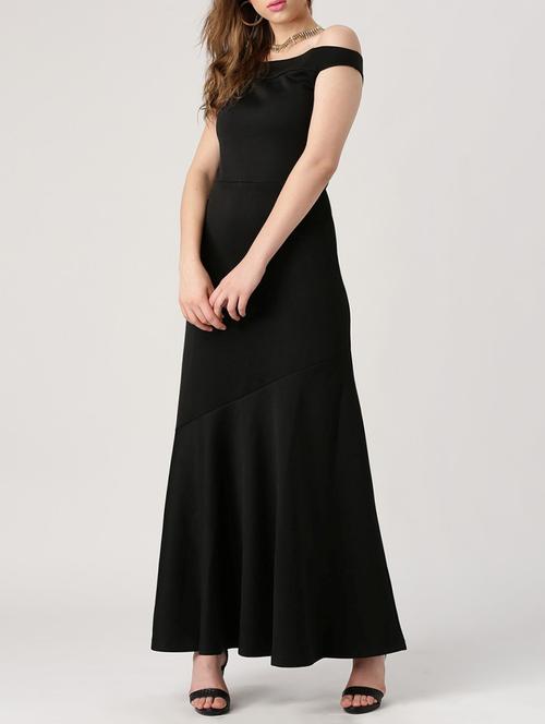 solid black off shoulder maxi dress - 15048218 - Very Small Image - 1