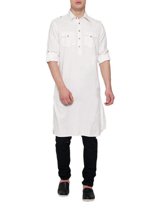 white cotton long kurta - 15048262 - Very Small Image - 1