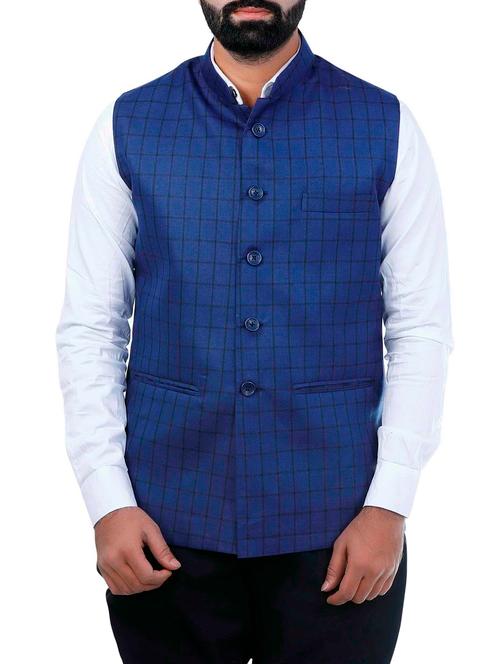 blue cotton nehru jacket - 15048778 - Very Small Image - 1