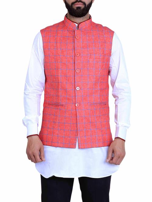 pink cotton nehru jacket - 15048787 - Very Small Image - 1