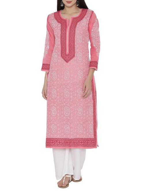 pink cotton chikankari kurta - 15049242 - Very Small Image - 1