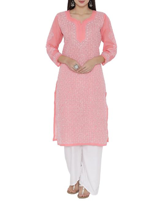 ada peach cotton straight chikankari kurta - 15049248 - Very Small Image - 1