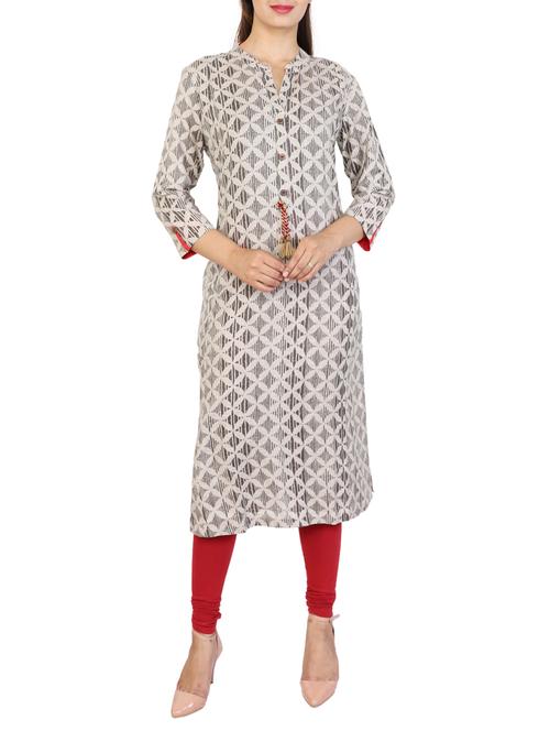 beige cotton straight kurta - 15049498 - Very Small Image - 1