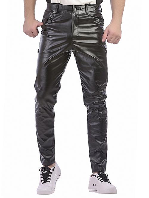 black faux leather  full length track pant - 15050575 - Very Small Image - 1