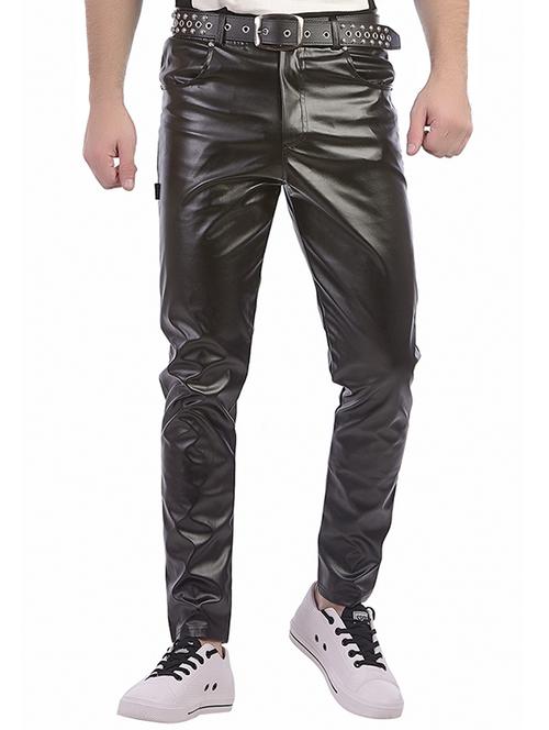 black faux leather  full length track pant - 15050576 - Very Small Image - 1
