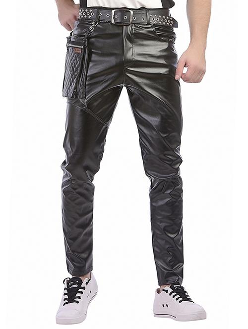black faux leather  full length track pant - 15050577 - Very Small Image - 1