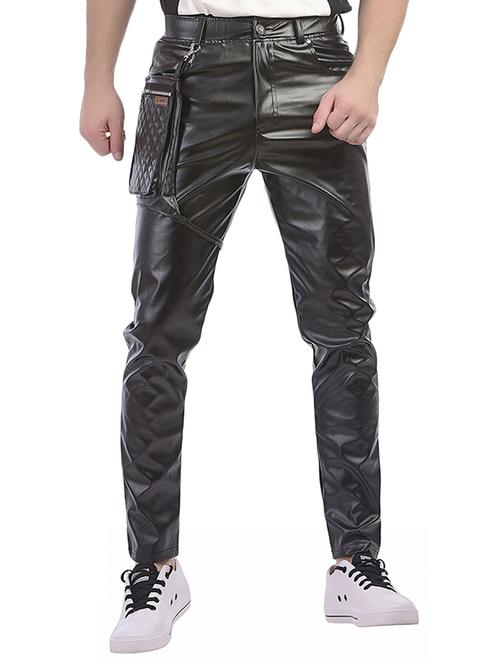 black faux leather  full length track pant - 15050578 - Very Small Image - 1