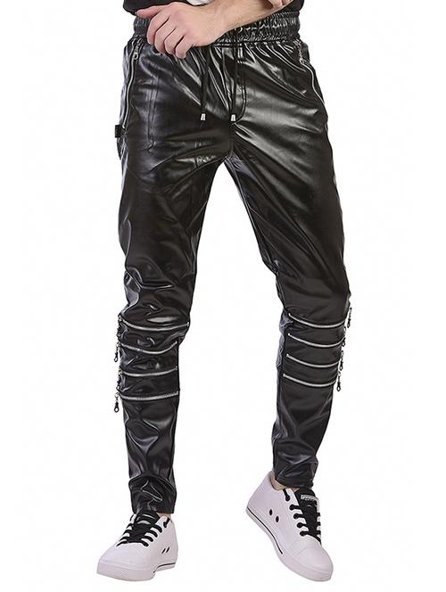 black faux leather  full length track pant - 15050588 - Very Small Image - 1