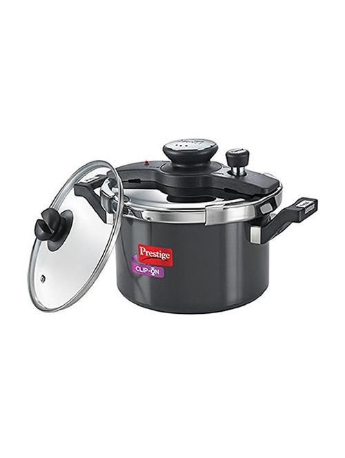 aluminium pressure cooker with glass lid (5 litres, 2-pieces, charcoal black) - 15051195 - Very Small Image - 1