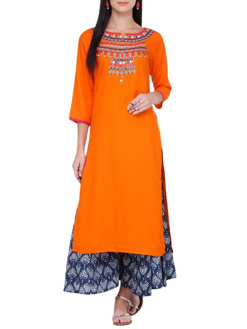 embroidered kurta with palazzo set - 15051553 - Very Small Image - 1