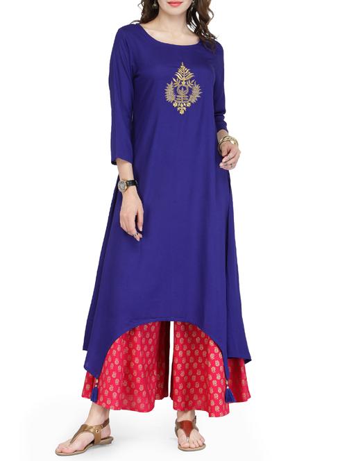 embroidered kurta palazzo set - 15051595 - Very Small Image - 1