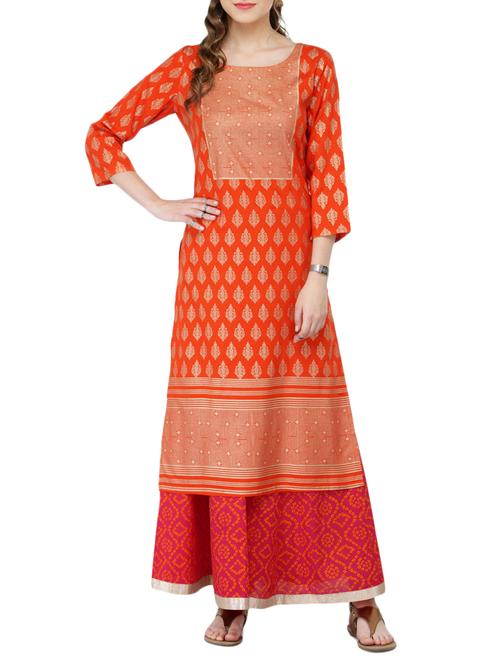 foil printed kurta with palazzo set - 15051630 - Very Small Image - 1