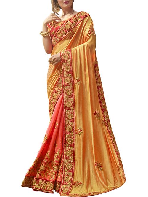 floral embroidered half and half saree with blouse - 15052364 - Very Small Image - 1
