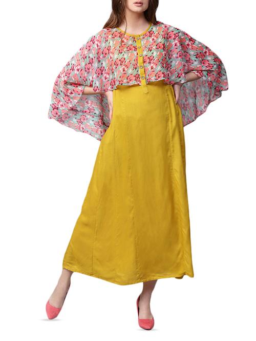 contrast cape sleeved layered dress  - 15052417 - Very Small Image - 1