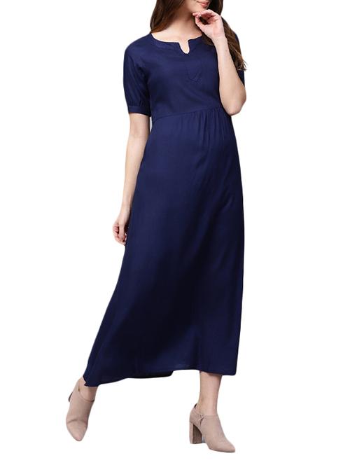 navy blue solid rayon maxi dress - 15052435 - Very Small Image - 1