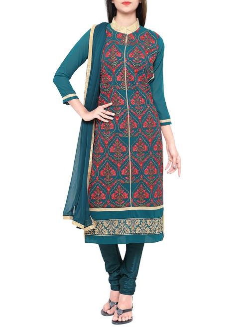 embroidered churidaar suits unstitched suit - 15052716 - Very Small Image - 1