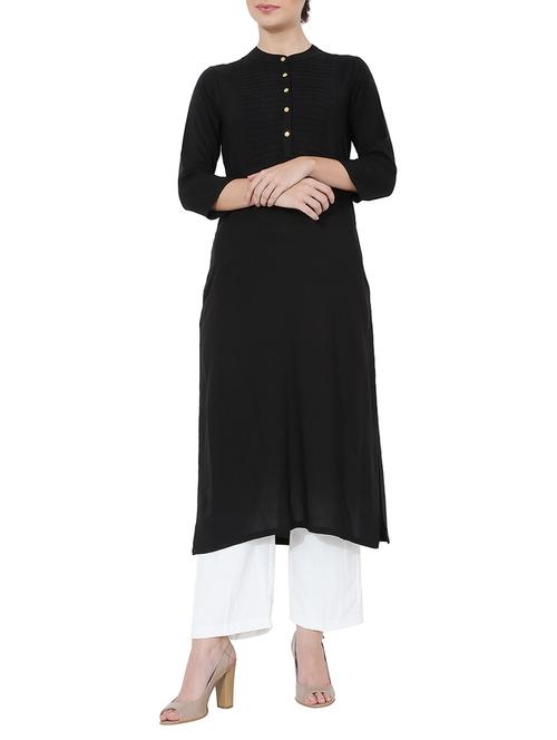 black rayon solid kurta - 15054508 - Very Small Image - 1