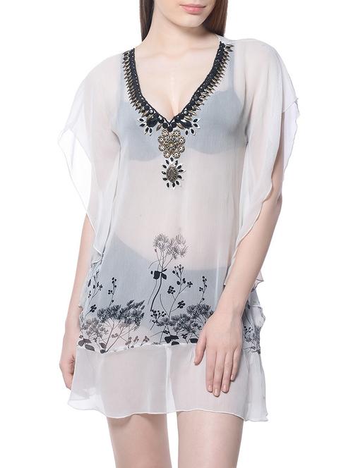 white printed viscose coverup - 15054830 - Very Small Image - 1